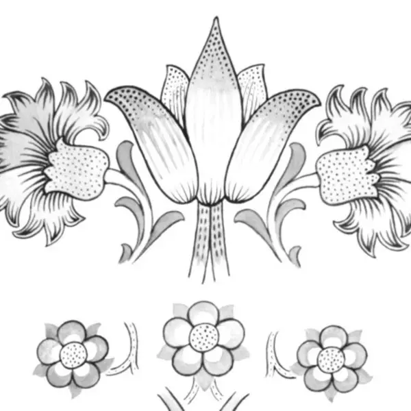 black and white abstract illustration of flowers and plants