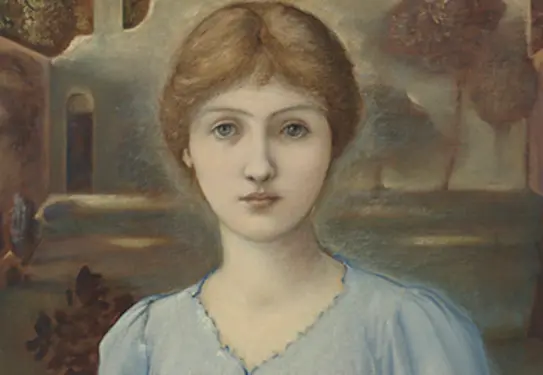 Woman in a blue dress, holding a book in her hand