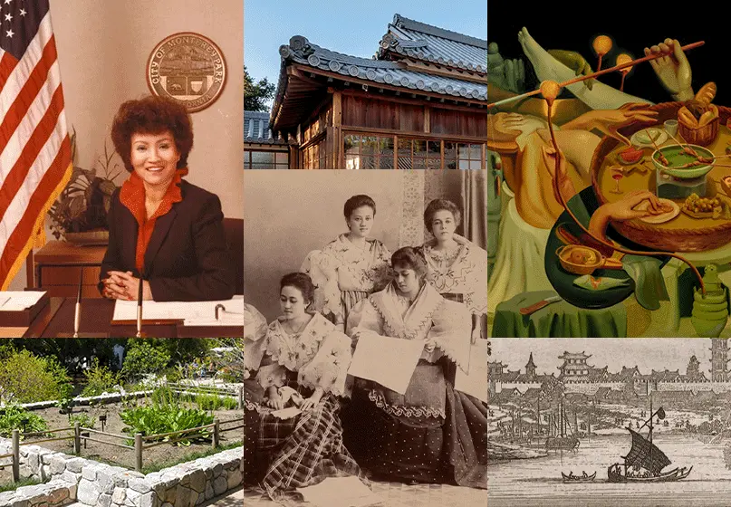 A collage of images that correspond to Asian heritage stories.