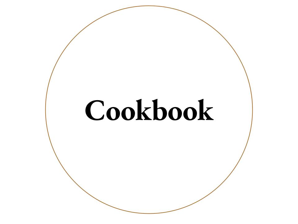 The text Cookbook inside a white circle with a brown outline