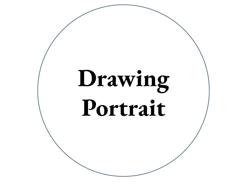 The text Drawing Portrait inside a white circle with a blue outline.