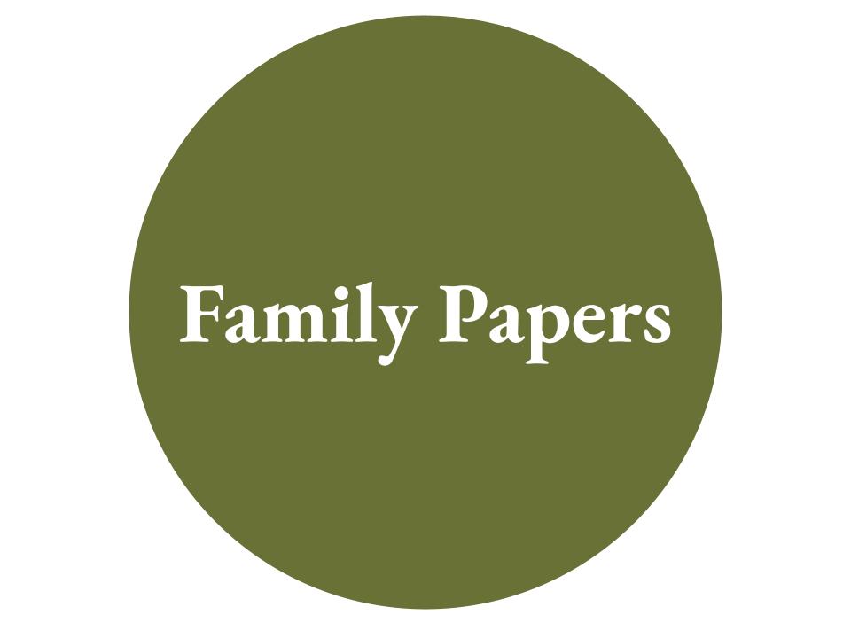 The text Family Papers inside a green circle.