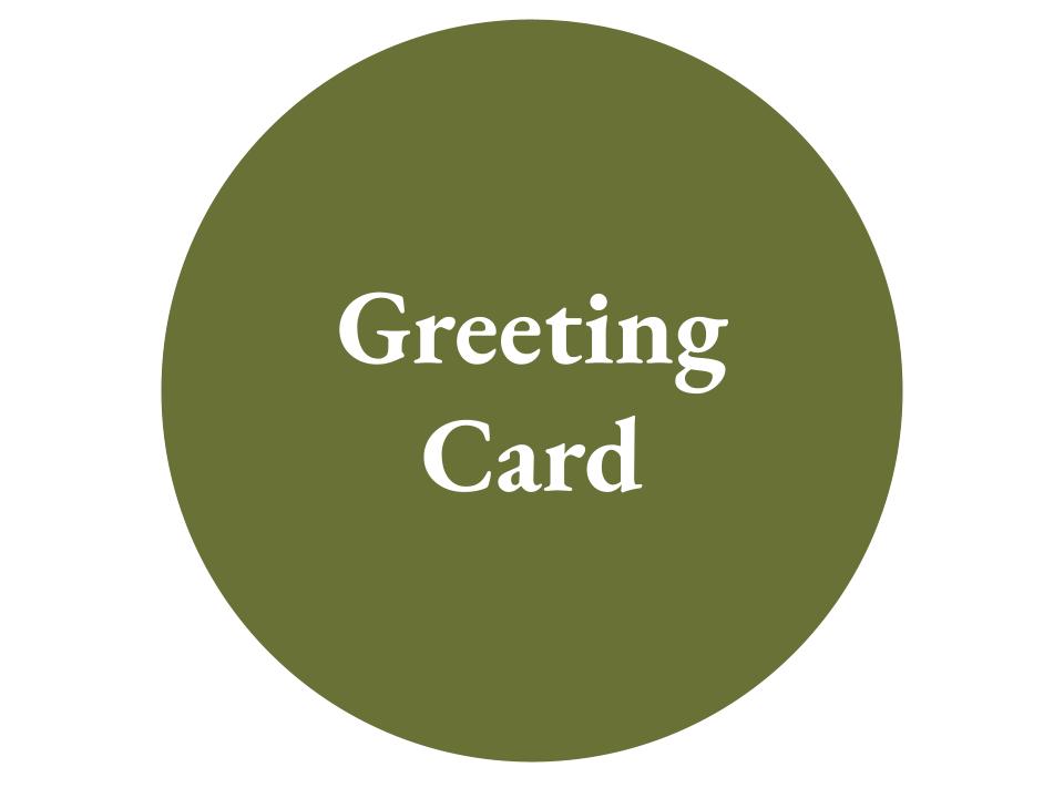 The text Greeting Card inside a green circle.