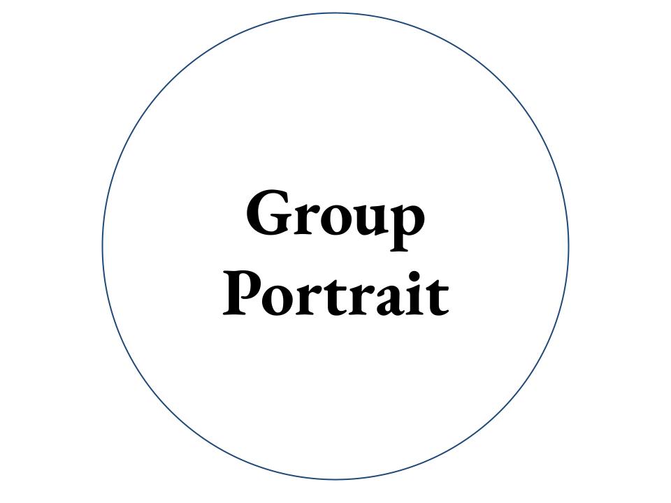 The text Group Portrait inside a white circle with a blue outline.