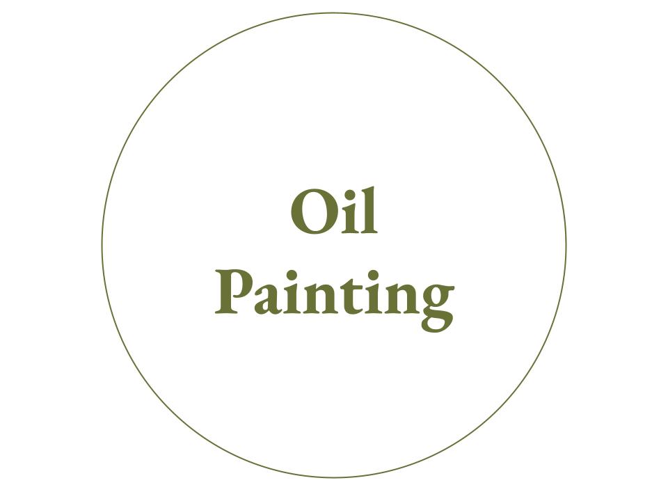 The text Oil Painting inside a white circle with a green outline.