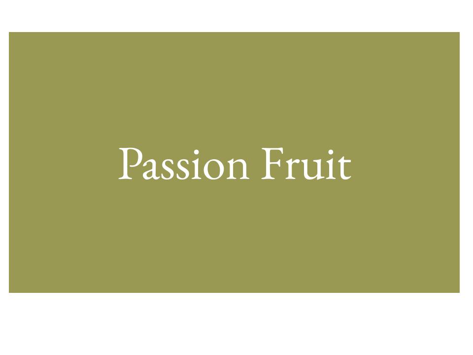 The text Passion Fruit inside a green rectangle.