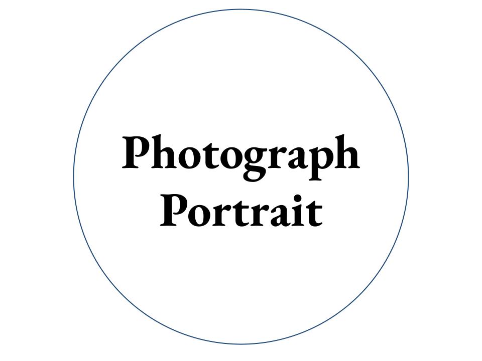 The text Photograph Portrait inside a white circle with a blue outline.