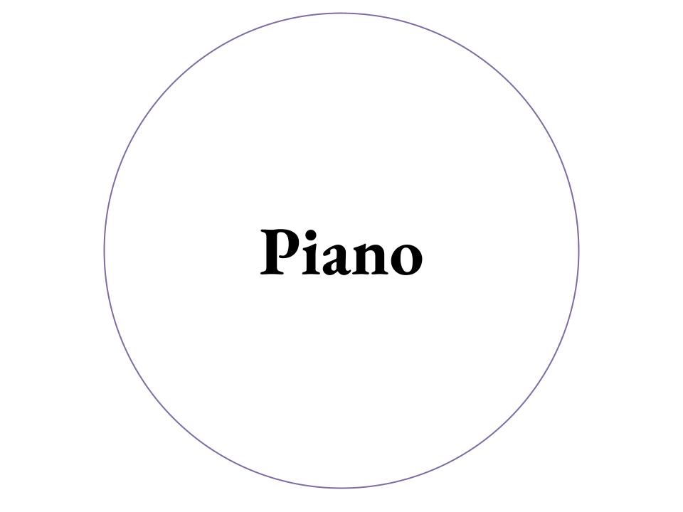 The text Piano inside a white circle with a purple outline.