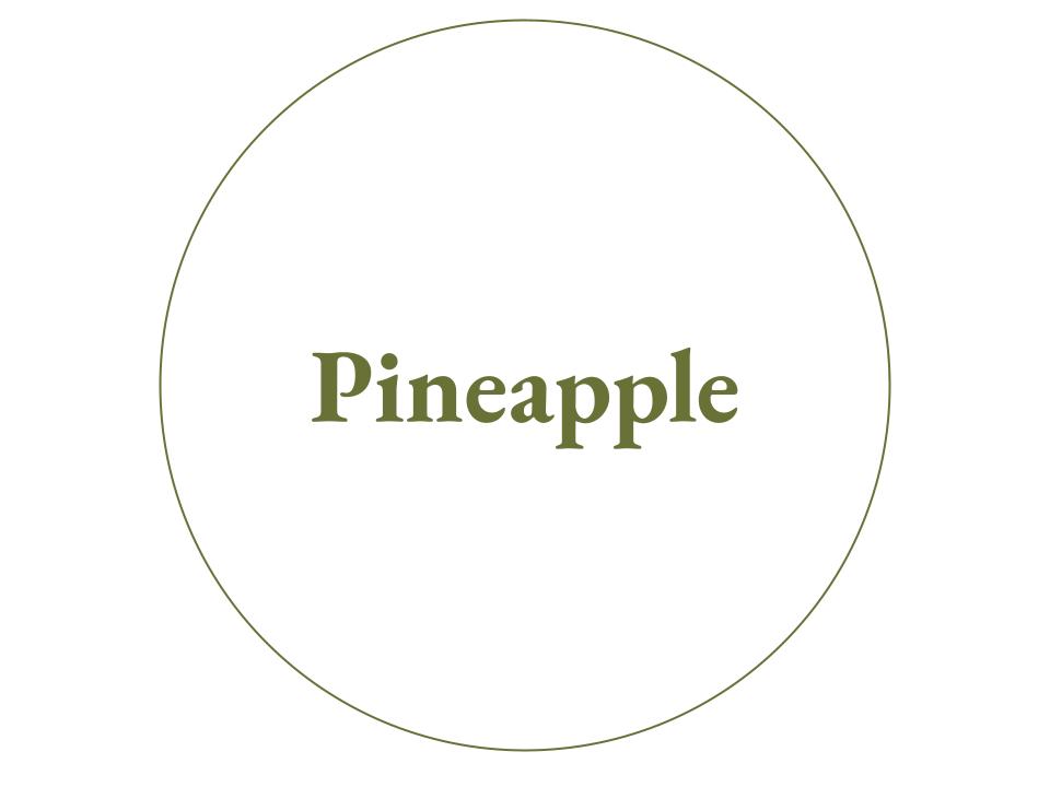 The text Pineapple inside a white circle with a green outline.