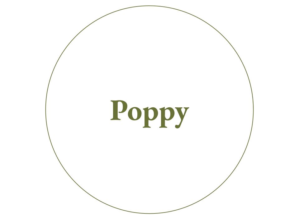 The text Poppy inside a white circle with a green outline.