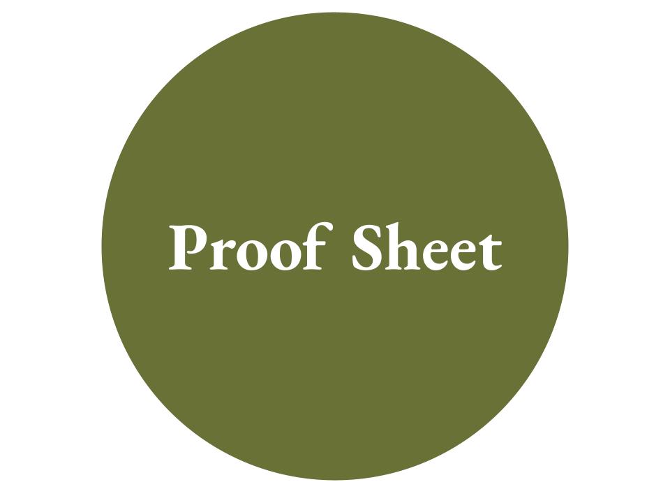 The text Proof Sheet inside a green circle.