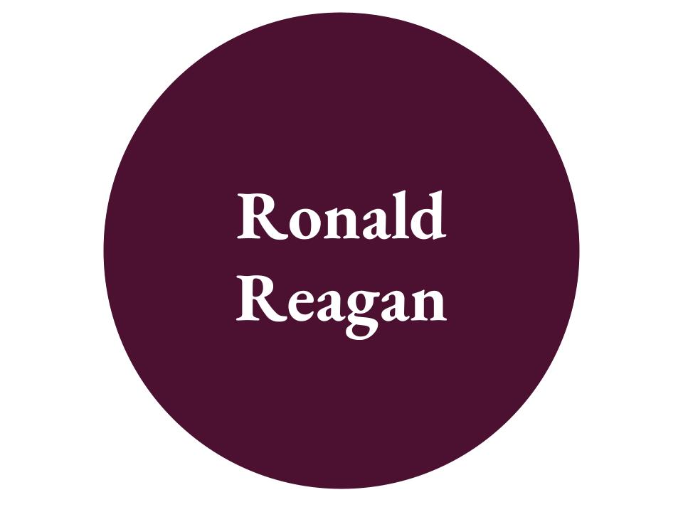 The text Ronald Reagan inside a dark purple circle.