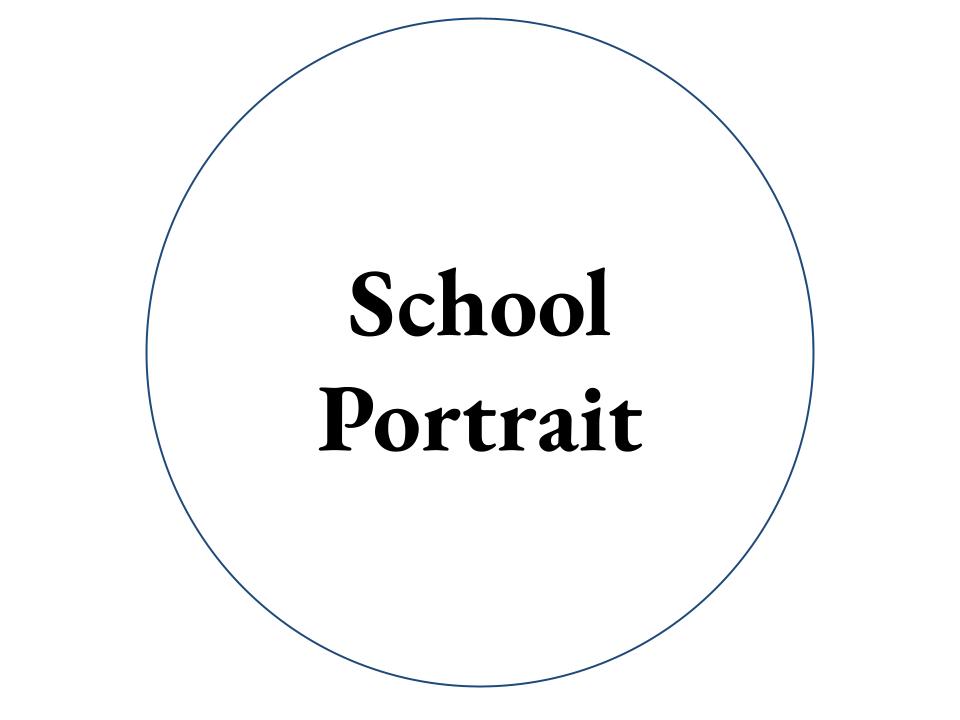 The text School Portrait inside a white circle with a blue outline.