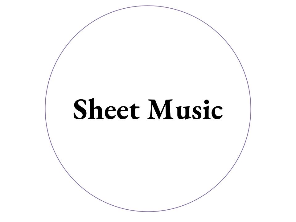 The text Sheet Music inside a white circle with a purple outline