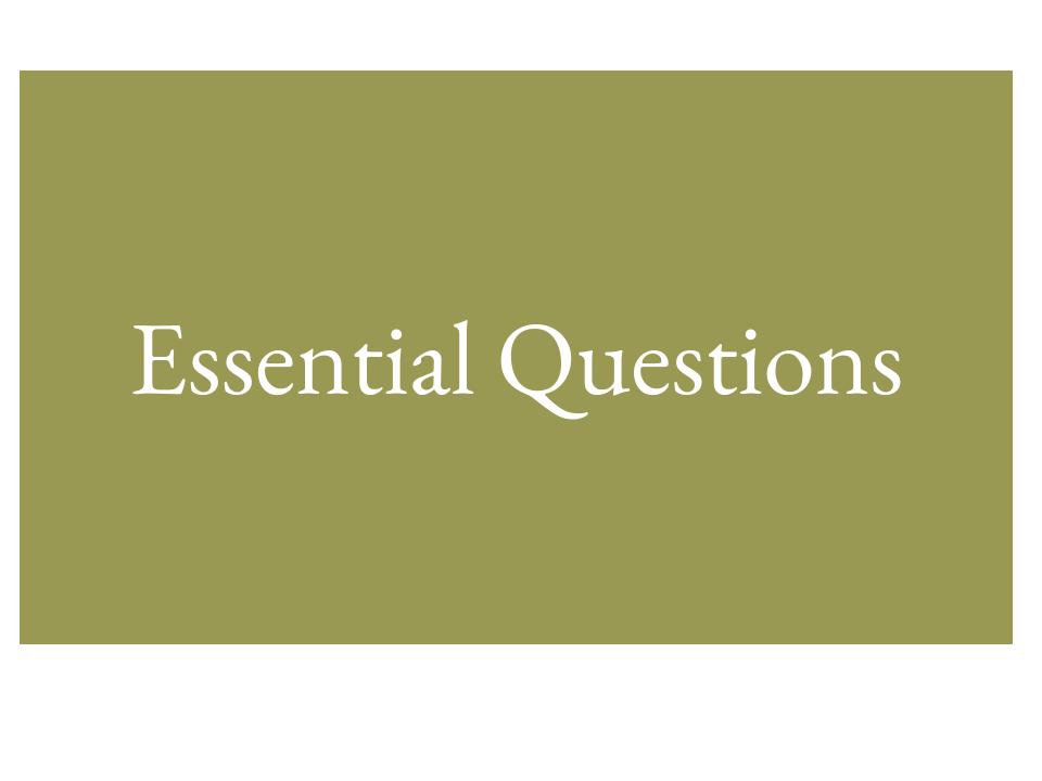 The text Essential Questions inside a green rectangle. 