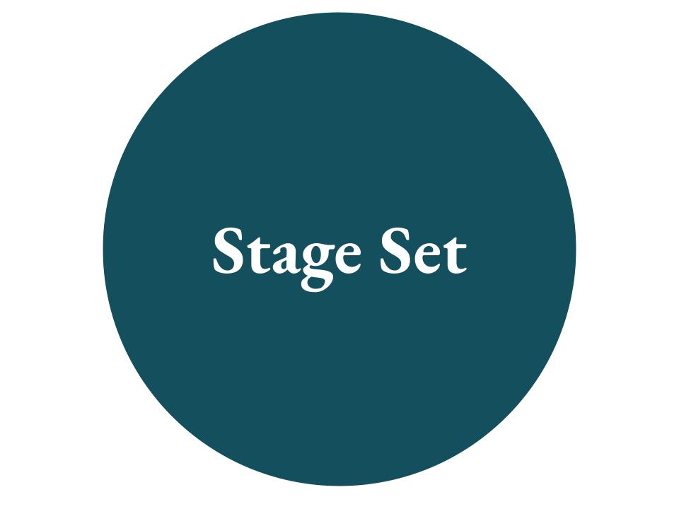 The text Stage Set inside a dark teal circle.