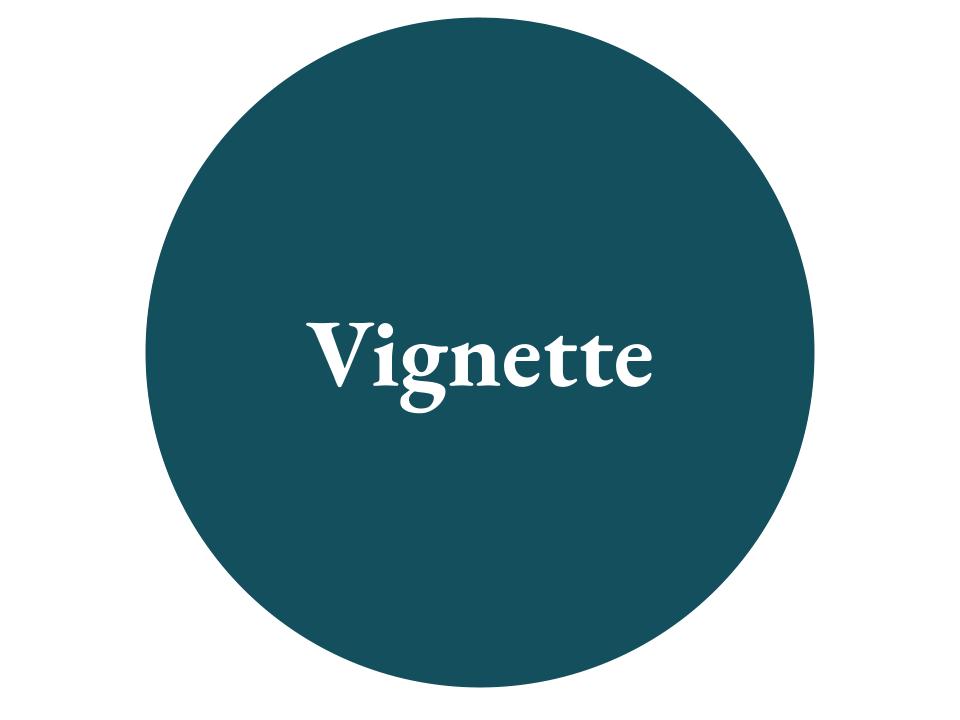 The text Vignette inside a dark teal circle.