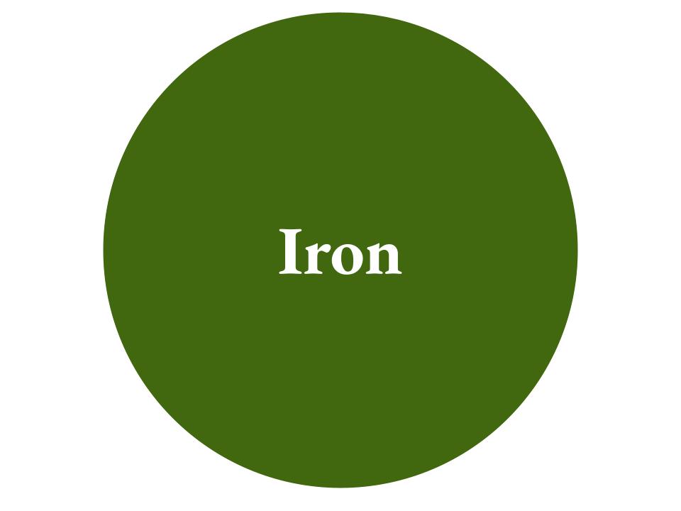 The text Iron inside a dark green circle.