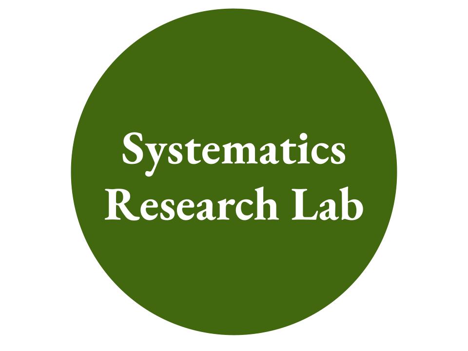 The text Systematics Research Lab inside a dark green circle.