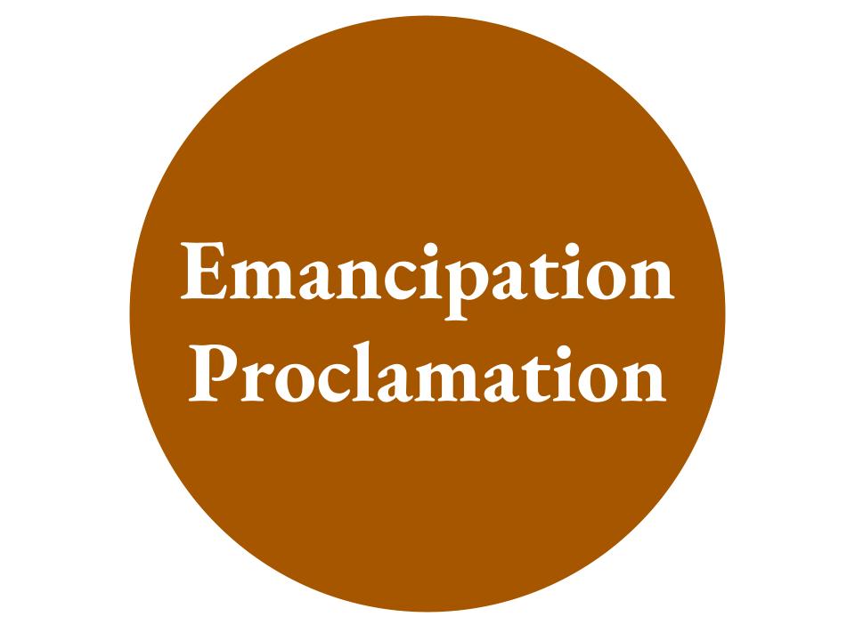 The text Emancipation Proclamation inside a brown-orange circle.