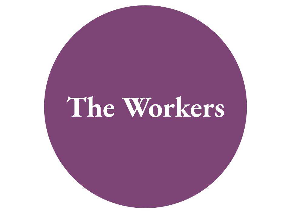 The word The Workers inside a purple circle. 