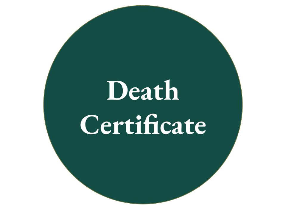 The text Death certificate inside a dark teal circle. 