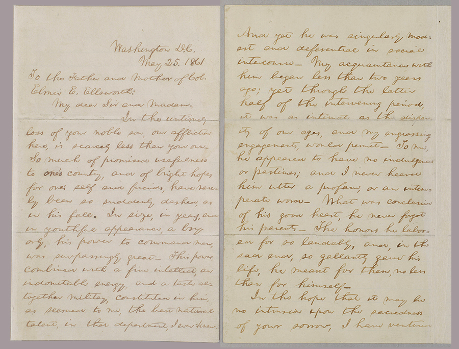 Lincoln’s condolence letter to Col. E. E. Ellsworth’s parents