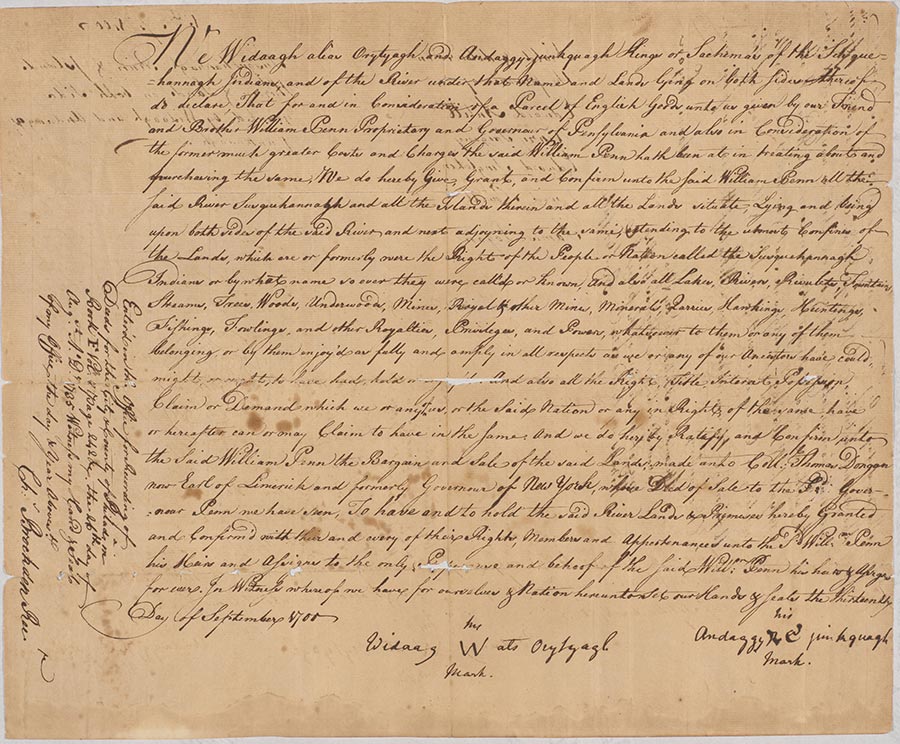 First page of the Deed for Indian lands along the Susquehannah River
