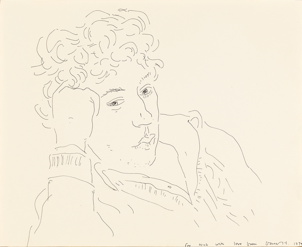 Drawing of Gregory Evans resting his head on one hand.