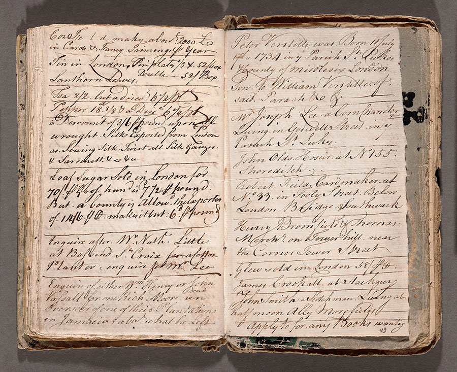 Two pages of an 18th-century diary with cursive writing.