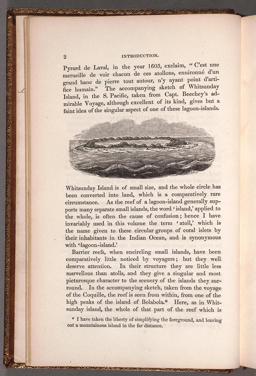 A page from a book with an illustration of a coral atoll.