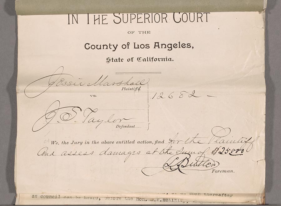 An 1890 court document with the jury’s verdict.