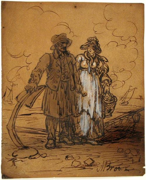 Sketch of a man and a woman on a shore.