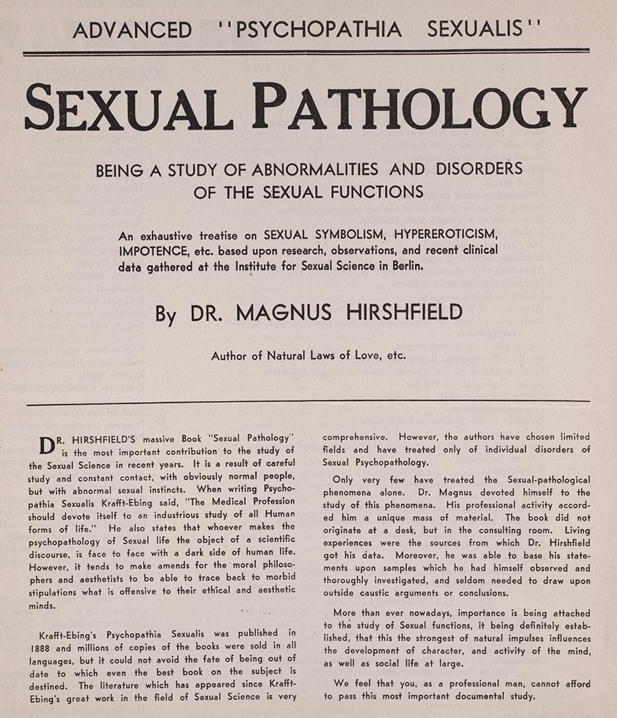 Text describing Magnus Hirschfeld’s book “Sexual Pathology.”