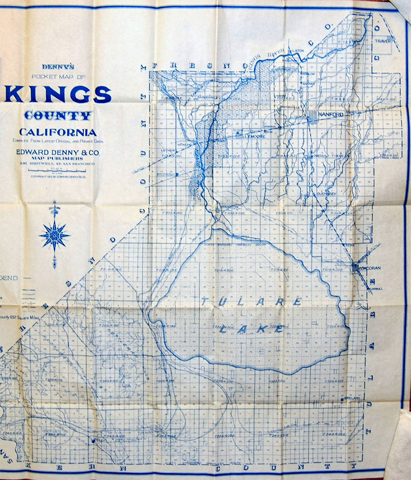 Map of Kings County, California, with an outline of Tulare Lake.