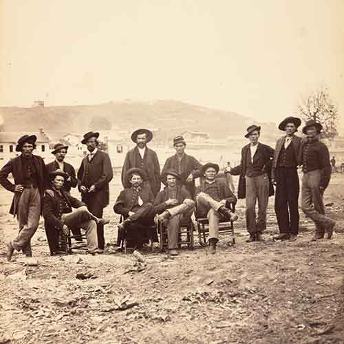 Isaac Bonsall (1833-1909), Group of Union Military and Civilian Men near Chattanooga, Tenn., ca. 1863-1864. Albumen print; 12-1/4 x 10-5/16 in. Huntington Library, Art Collections, and Botanical Gardens.