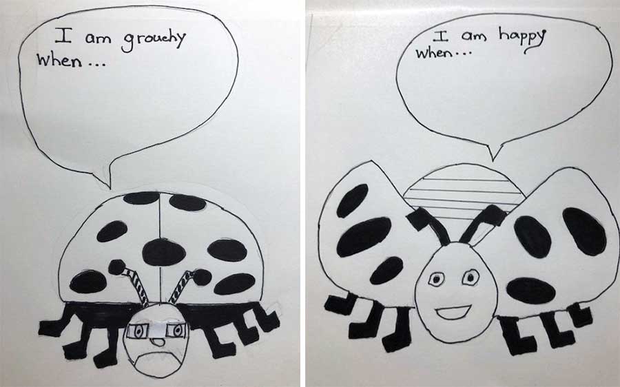 Drawings of bugs with emotions