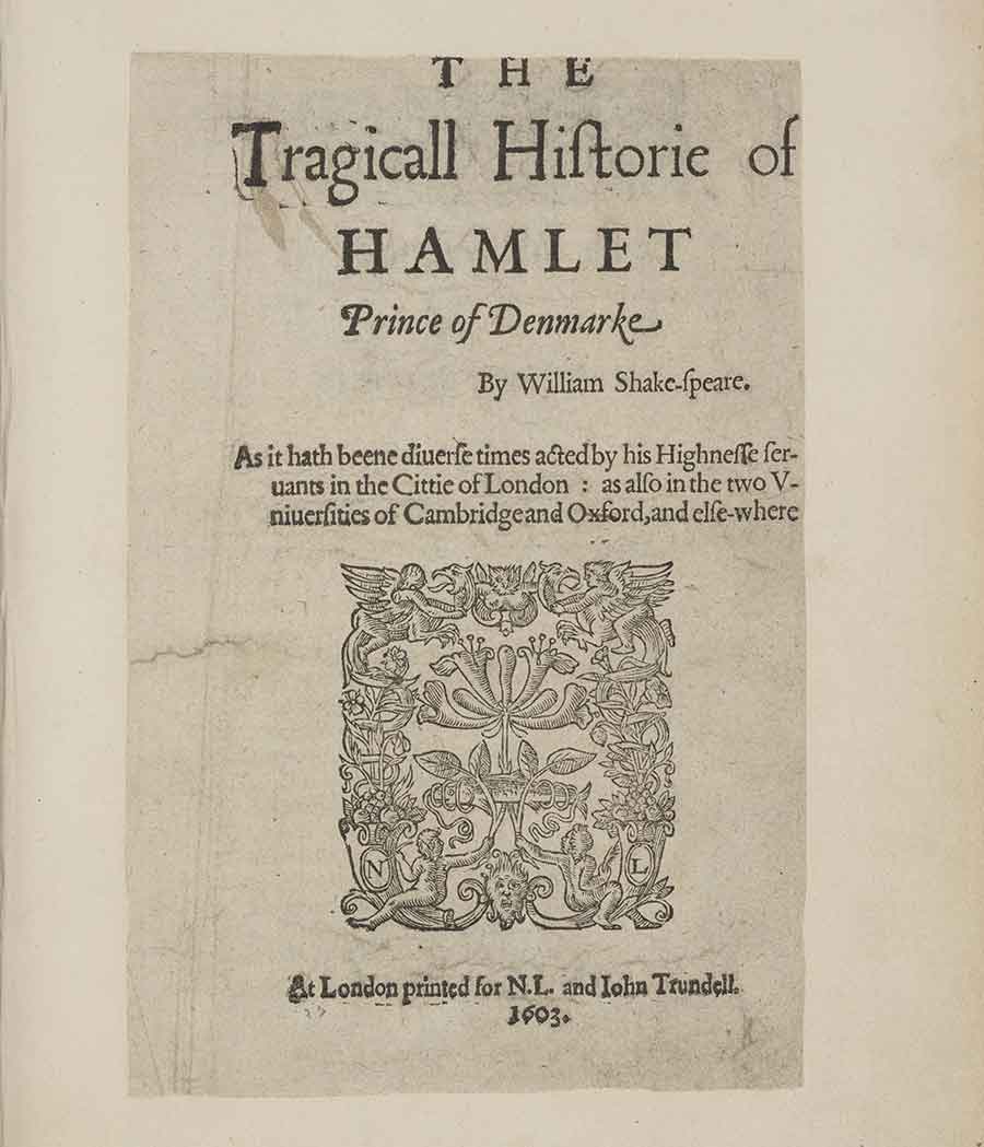 The title page of The Huntington’s Q1 Hamlet, 1603. 