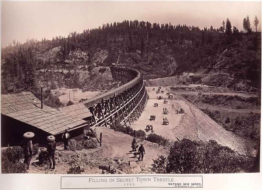 Carleton Watkins, The Secret Town Trestle, Central Pacific Railroad, Placer County, California, ca. 1876. The Huntington Library, Art Collections, and Botanical Gardens.