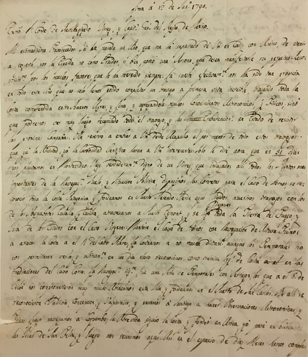 Autograph letter, signed, from Alejandro Malaspina to the Viceroy of New Spain