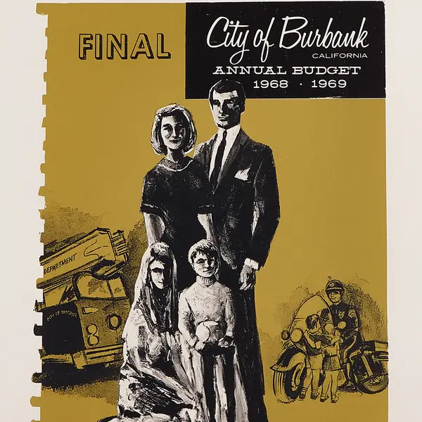 Illustrated book cover with a family in black and white on a mustard-colored background.