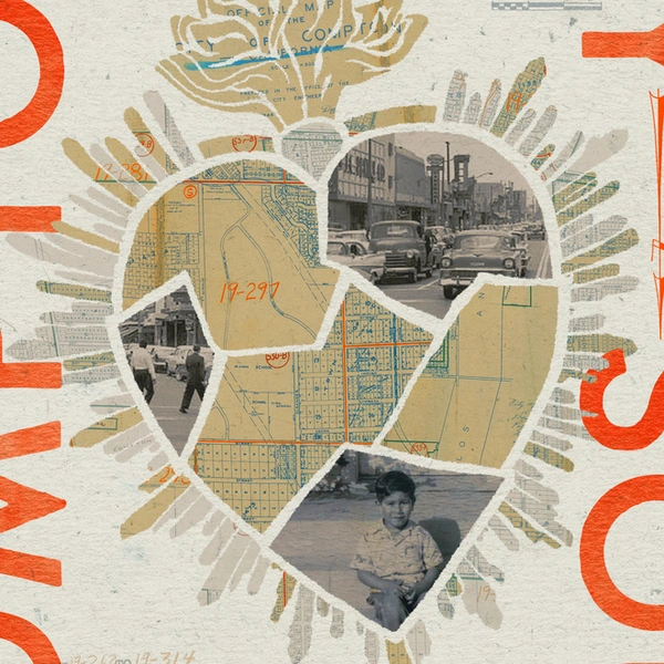 A book cover depicting a heart, created from collage of maps and photographs.