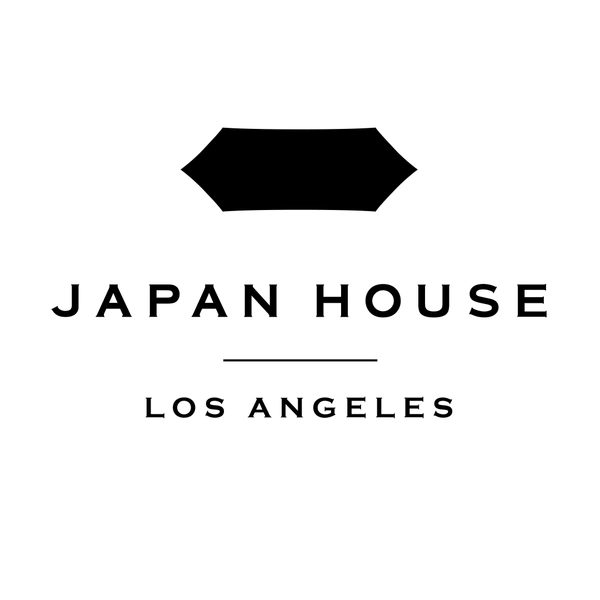 A black and white logo with an elongated hexagon, text below reads "JAPAN HOUSE, Los Angeles."