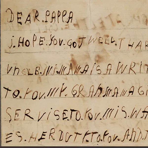 Handwritten note by Molly Leigh to her father, Theophilus Leigh