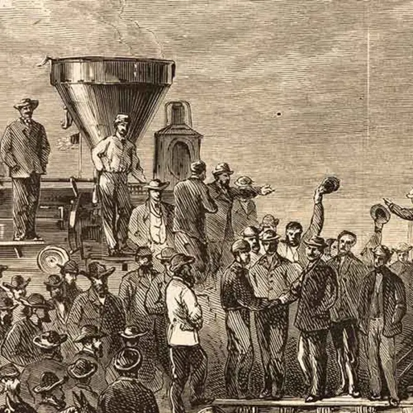 Engraving of joining the rails in 1869