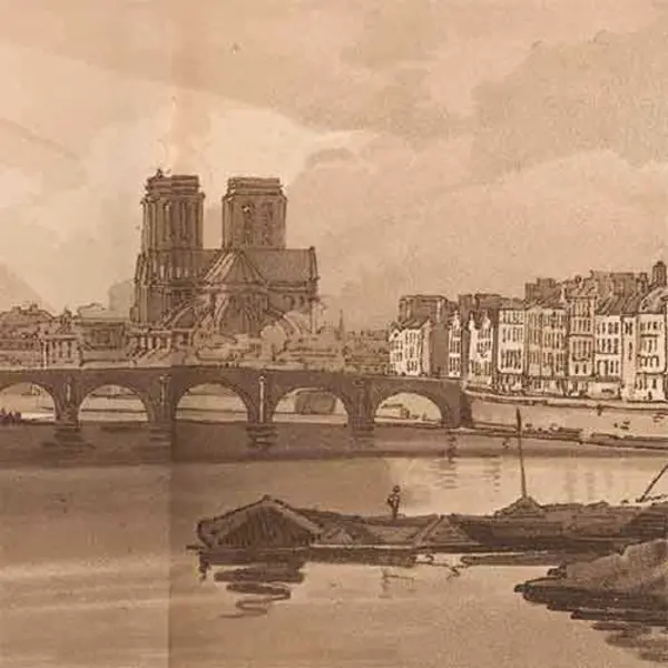 drawing of bridge in Paris, 1802