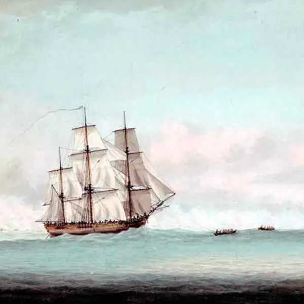 painting of a tall ship on the ocean