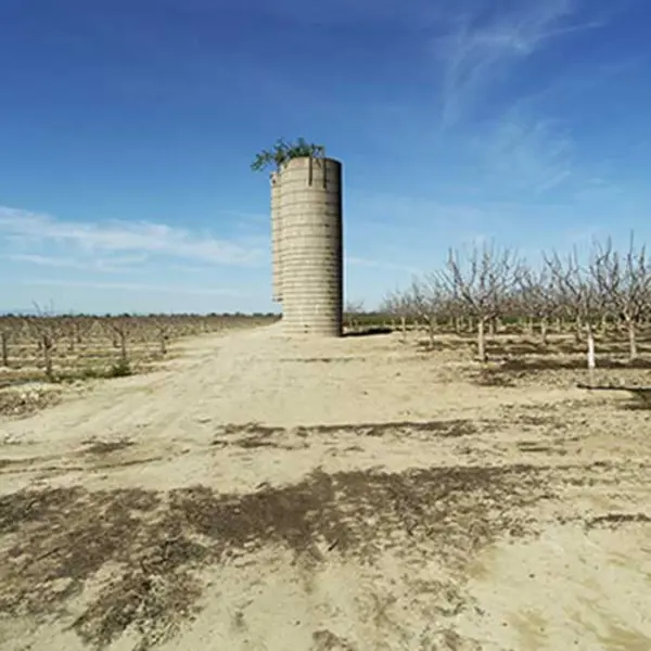Single tower in barren landscape