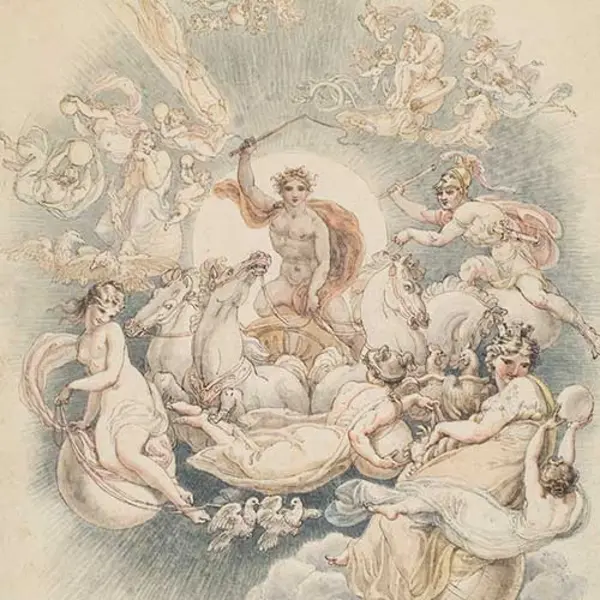 Edward Francis Burney (1760-1848), Apollo and his Chariot, early 19th century, pen and watercolor. The Huntington Library, Art Collections, and Botanical Gardens.