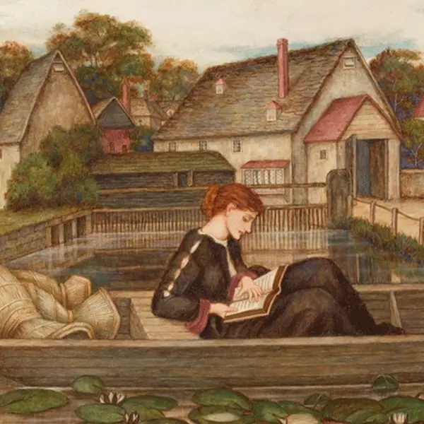 painting of woman in a canoe